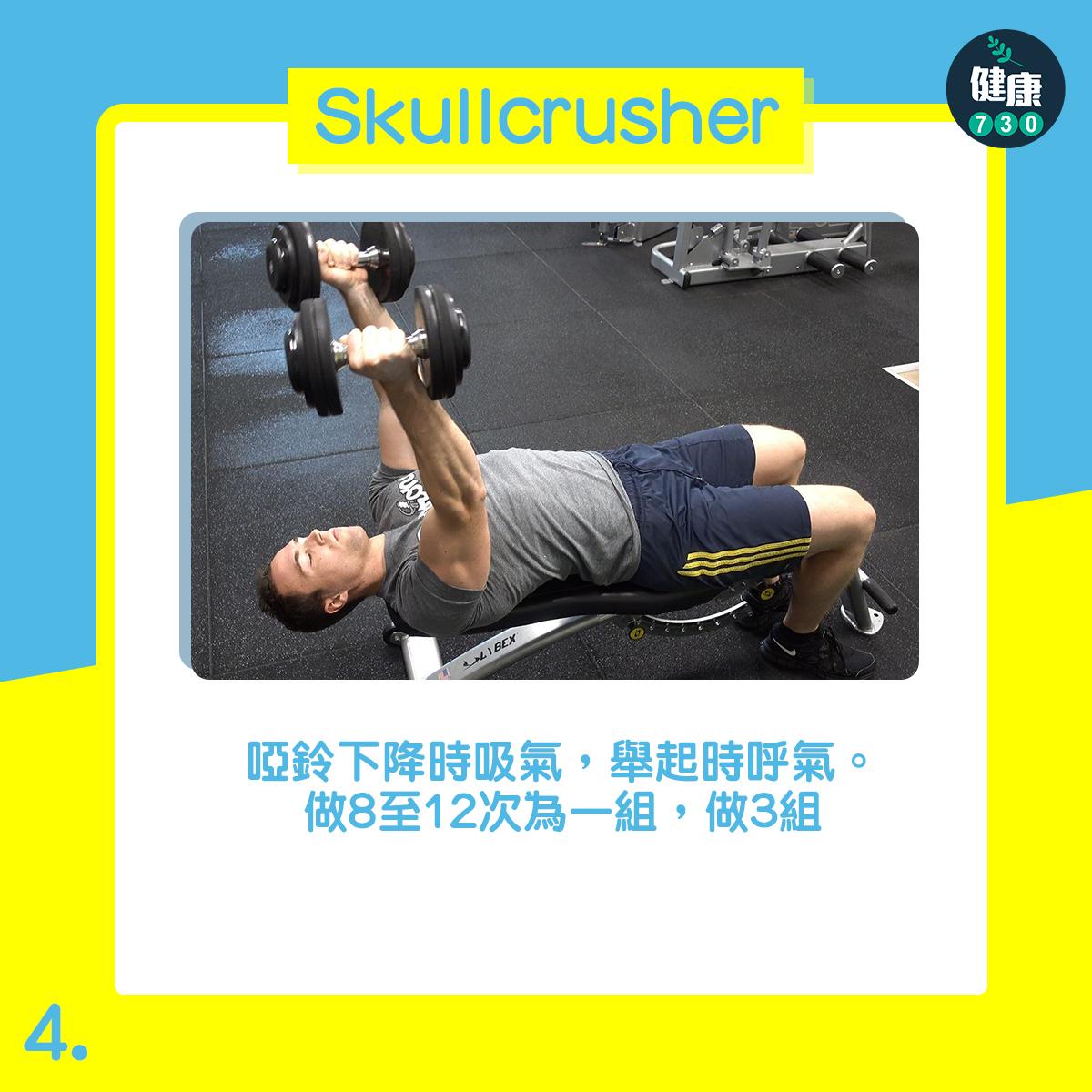 健身|三頭肌訓練,Skullcrusher(am730製圖)