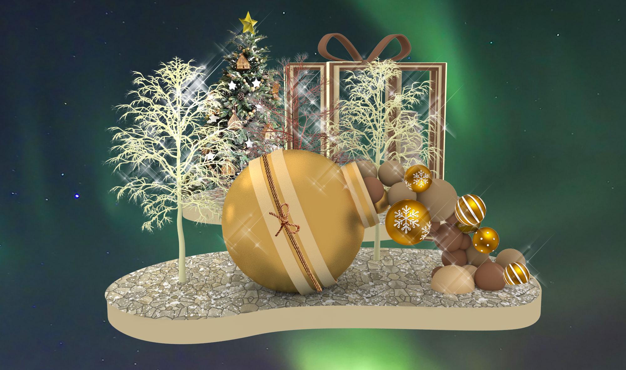 超萌雪人於近10呎高聖誕樹及發光聖誕禮物盒前向大家招手