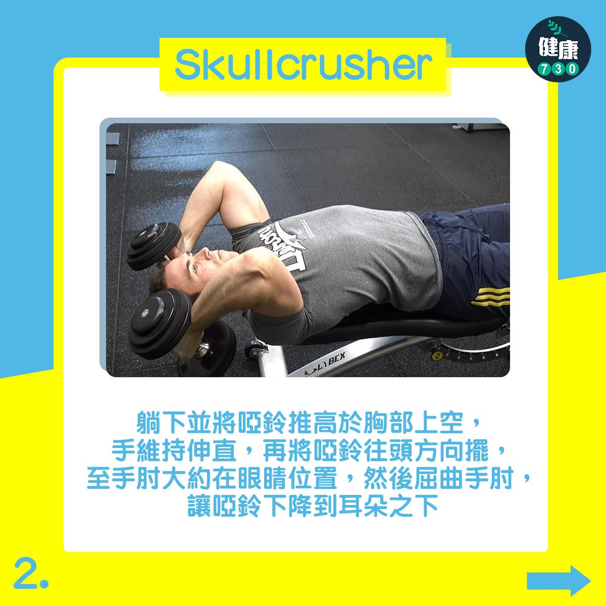 健身|三頭肌訓練,Skullcrusher(am730製圖)