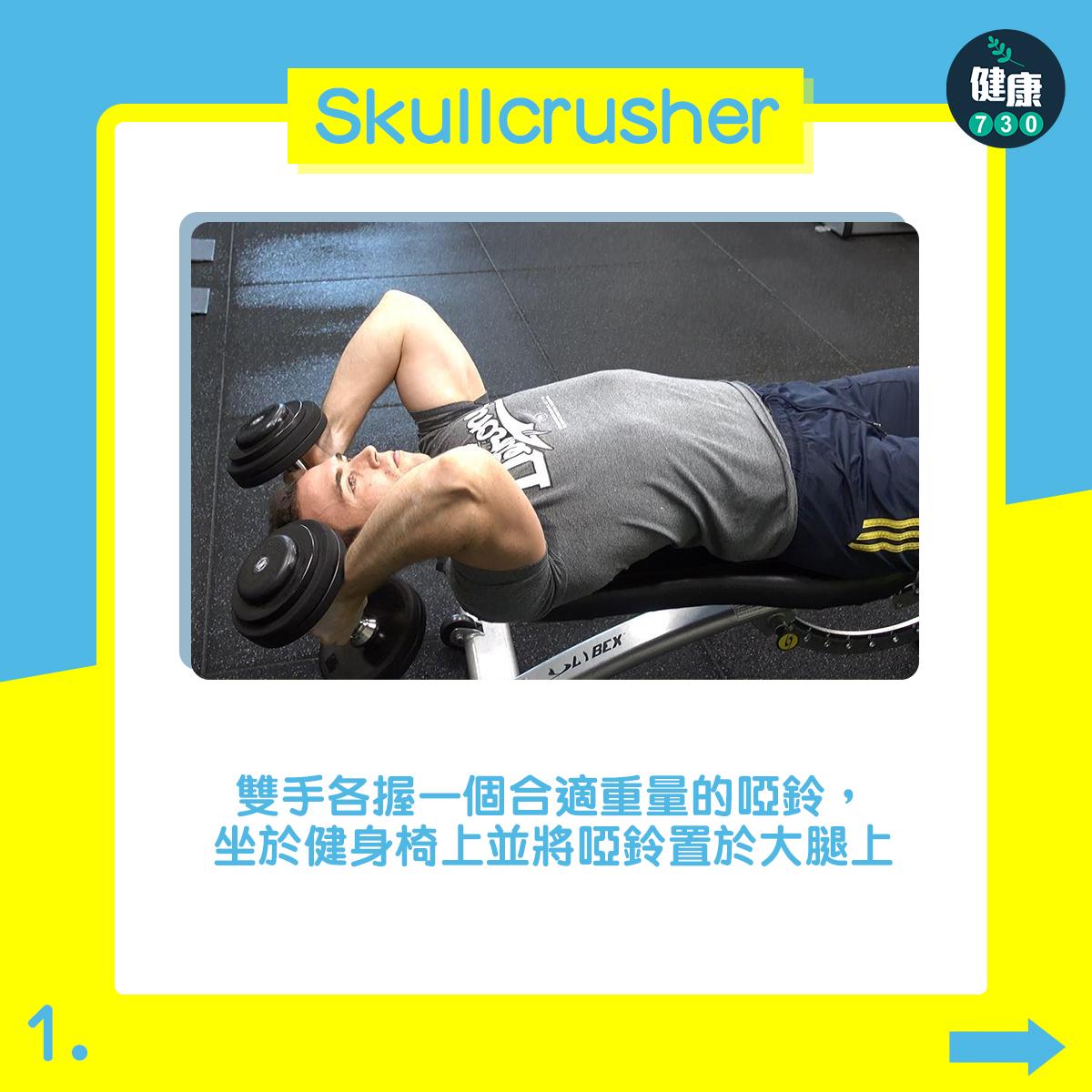 健身|三頭肌訓練,Skullcrusher(am730製圖)