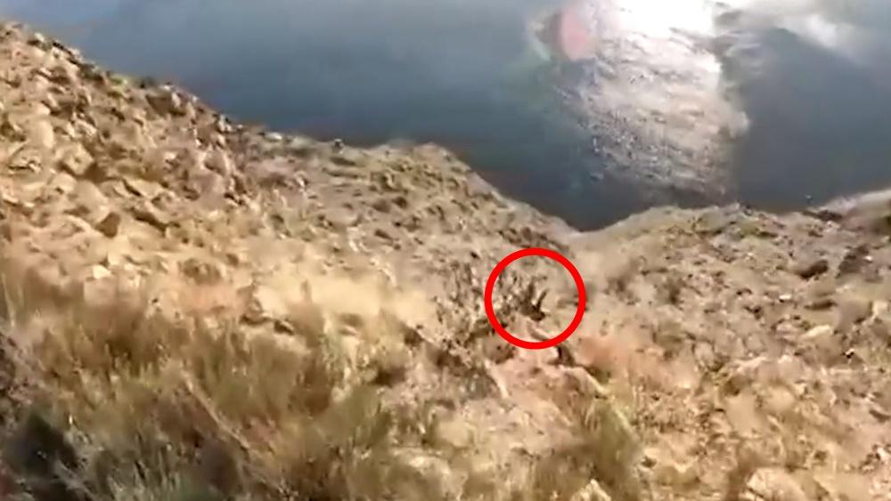 他先跌落近乎筆直的十數米崖,再滾落百米深谷,沿途翻起沙塵最後不見影蹤。(Twitter)