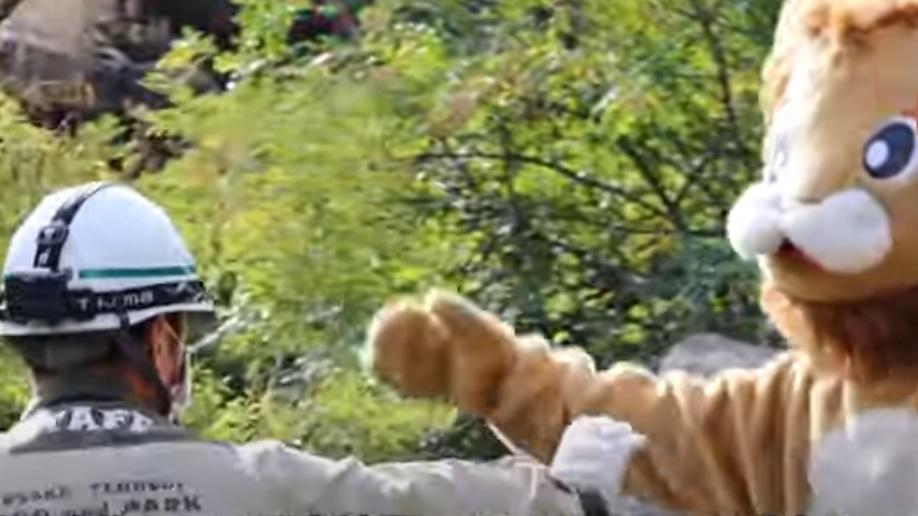 獅子施襲的慢動作、還有坐在公園凳上休息的情景,不禁令圍觀的人爆笑出來。(YouTube)