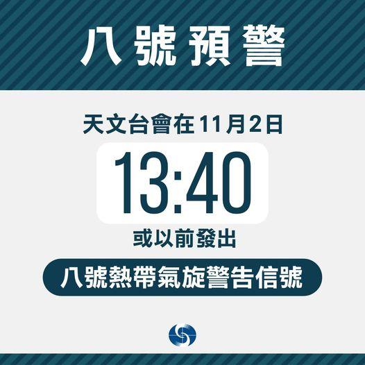 天文台決定在下午1時40分或以前改掛八號風球。(天文台fb圖)