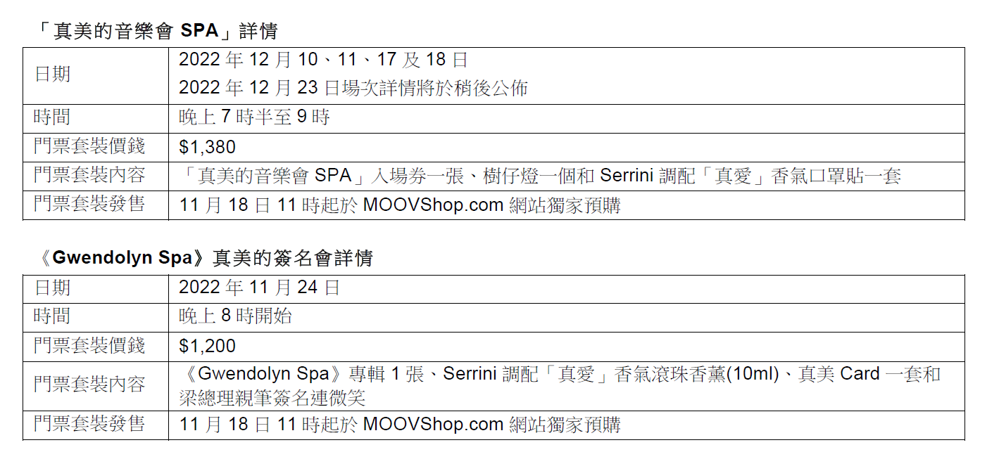 「真美的音樂會SPA」及《Gwendolyn Spa》真美的簽名會詳情