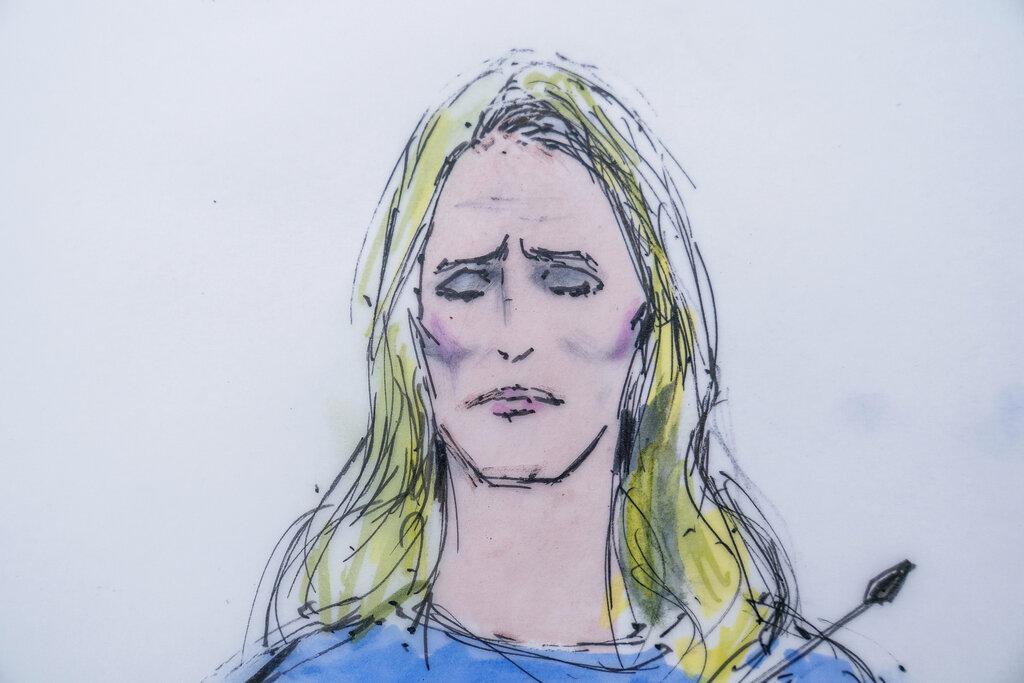 珍妮花在庭上哭述當年遭強姦的經過。圖為法庭繪圖。(美聯社)