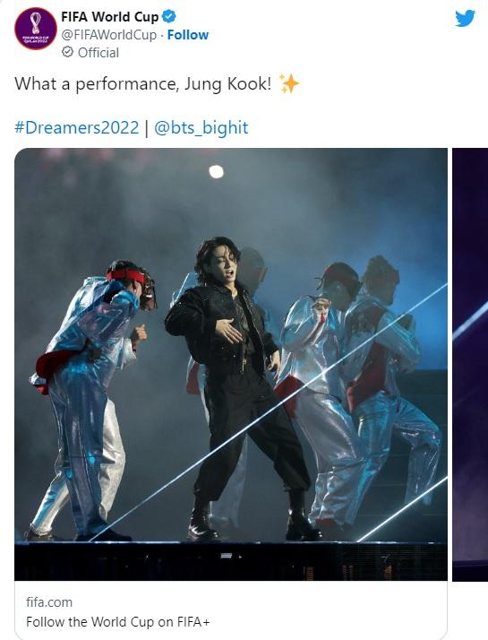 世界盃官方Twitter大讚Juugkook的表演精彩。