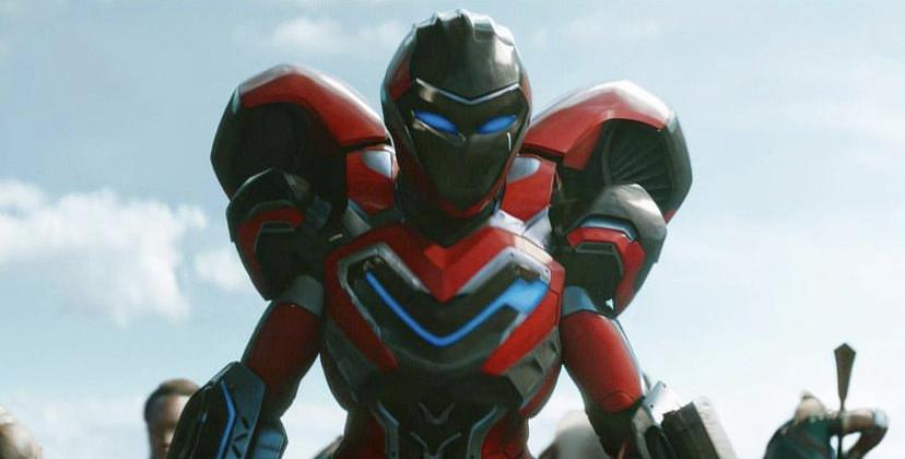 Riri以自己製作的飛行裝甲為瓦干達作戰。(截圖)