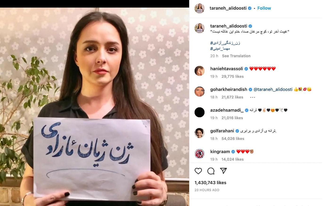 塔雲尼阿里度絲蒂手持標語聲援示威者。(互聯網)