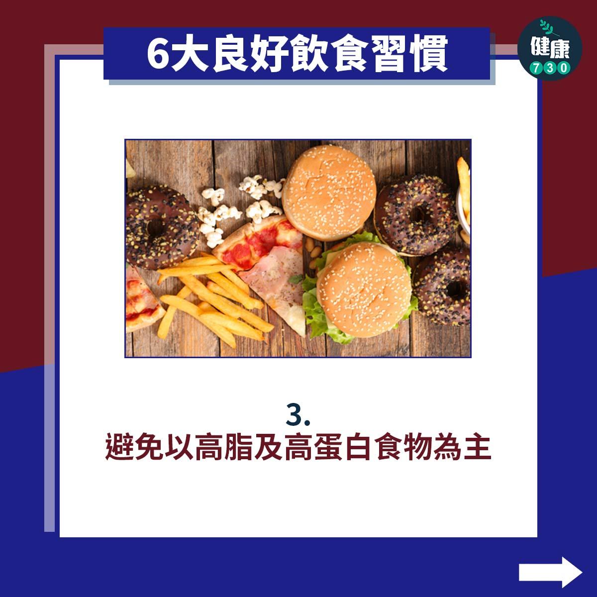 6大良好飲食習慣|避免以高脂及高蛋白食物為主(am730製圖)