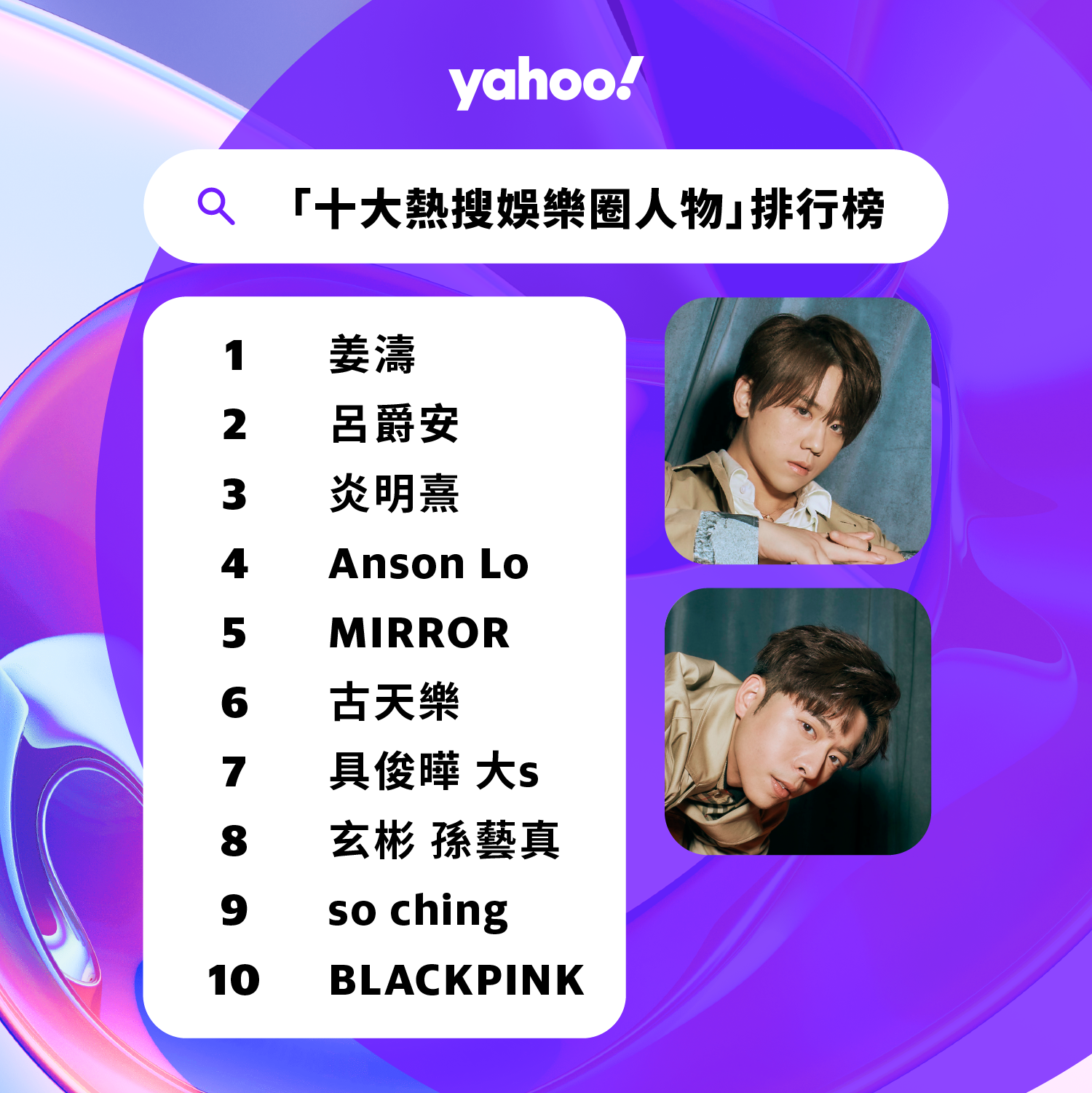 2022年Yahoo搜尋「十大熱搜娛樂圈人物」排行榜