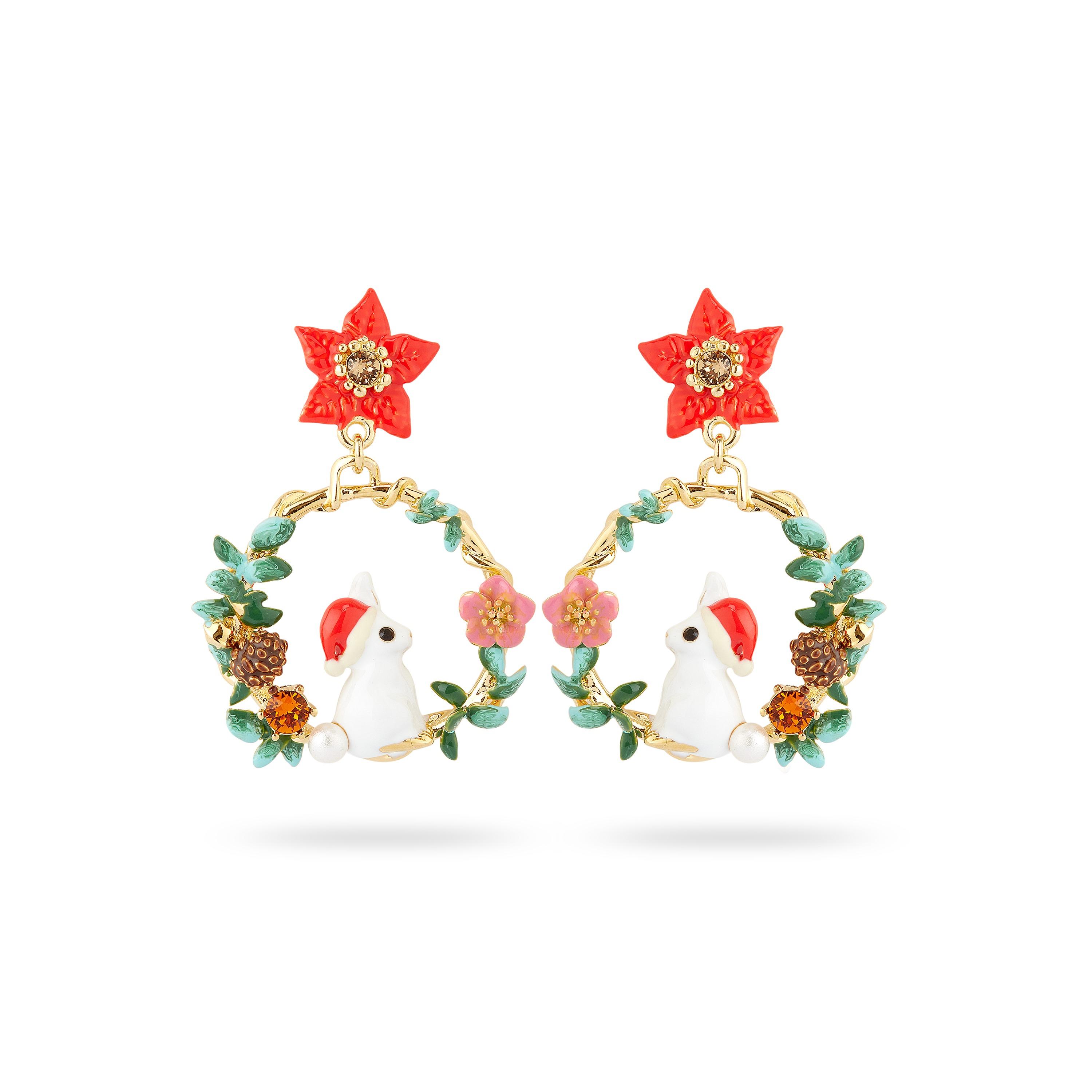 聖誕禮物推薦2022|Les Néréides RABBIT AND POINSETTIA POST HOOP EARRINGS $1,600