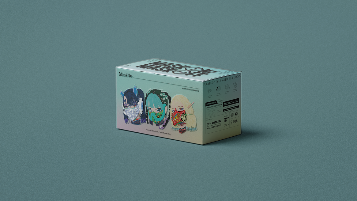 MaskOn._ x ARTDICTED. x MASANORI USHIKI 聯乘口罩 $168/30個(M/L尺寸)
