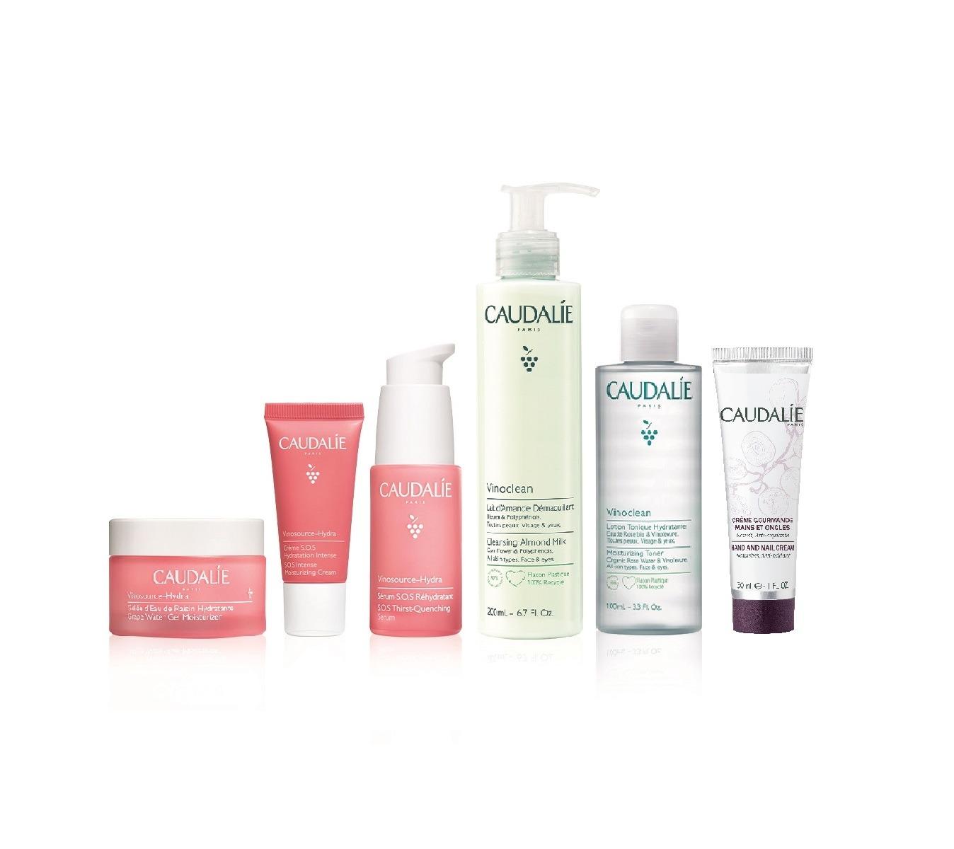 CAUDALIE 冬日舒緩保濕套裝 $640 (原價$1,062) .葡萄籽急救保濕精華 30ml .葡萄籽水保濕啫喱面霜 50ml .葡萄籽急救倍潤保濕面霜 15ml .葡萄籽保濕潔面乳 200ml .葡萄籽清新活力爽膚水 100ml .葡萄籽滋潤抗氧潤手霜 30ml