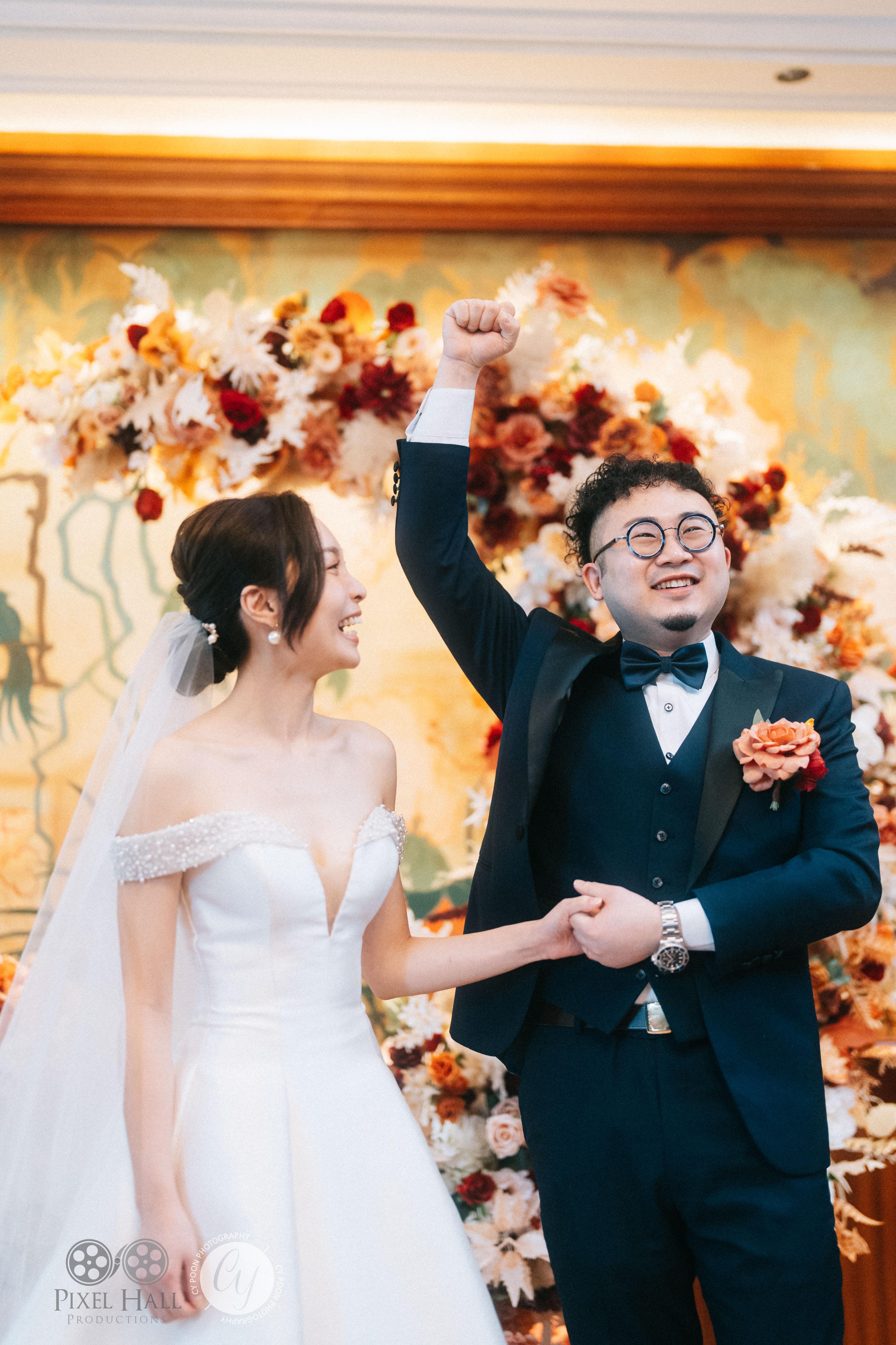 麥沛東與圈外女友趙雪翎今天於中環東方文華酒店舉行婚禮。