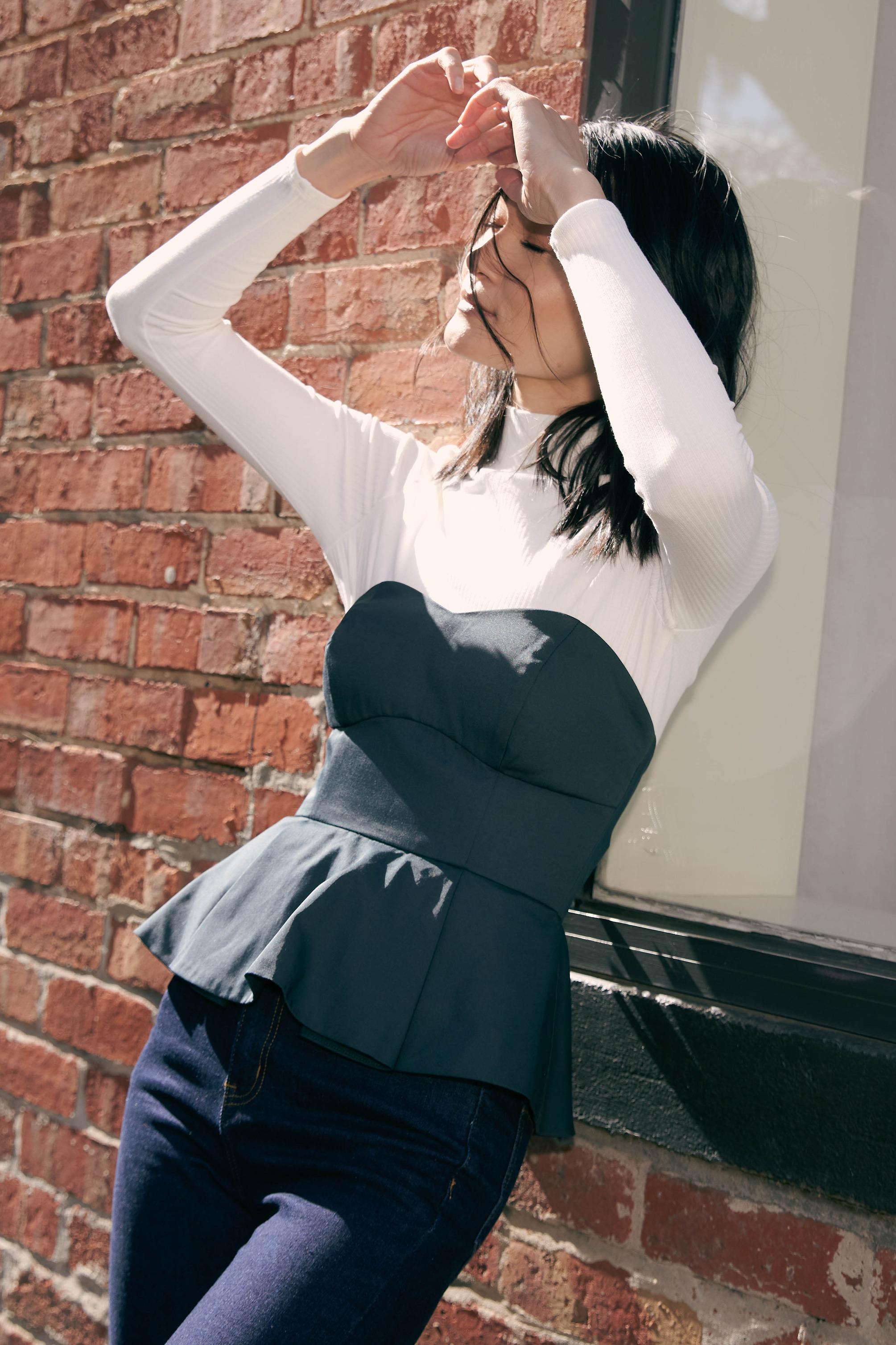 AngeliquePaddedDetachableSleeveBustierTop_$369, TyannRibbed TurtleNeck KnitTop_$289