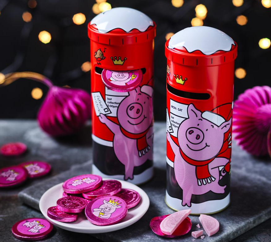 Percy小豬聖誕郵筒錢罌連朱古力金幣│這個聖誕小郵筒裝滿Percy小豬朱古力金幣,還可充當存起零錢的小錢罌! ($99)