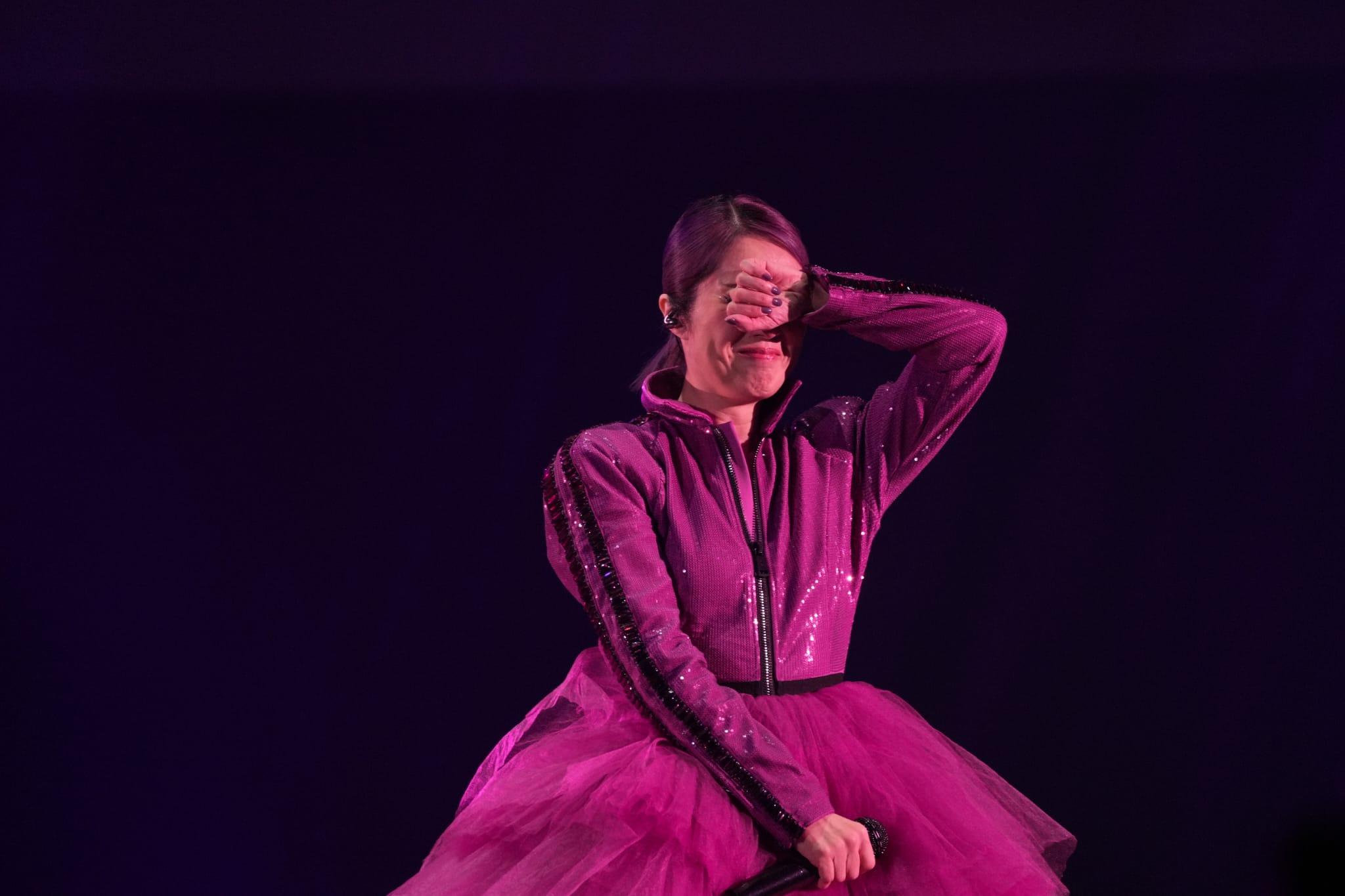 千嬅在尾場數度感觸落淚。(陳奕釗攝)