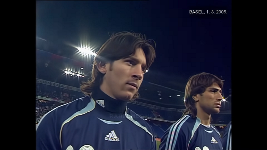 美斯在2006年友賽克羅地亞射入阿根廷大國腳第一球。(Twitter)