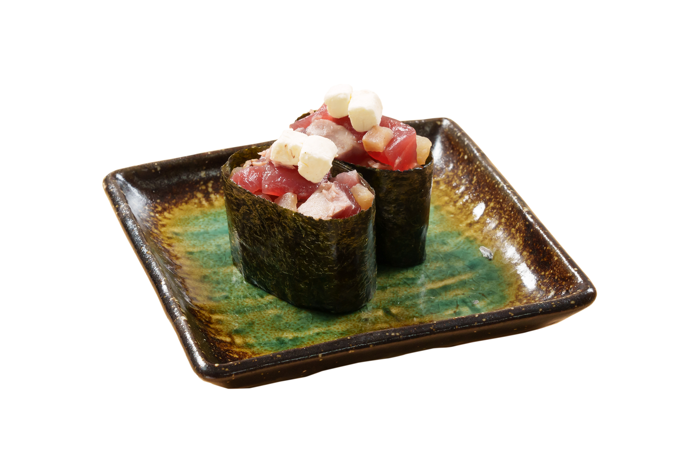 稻烤拖羅鰹魚煙燻蘿蔔忌廉芝士軍艦 $20