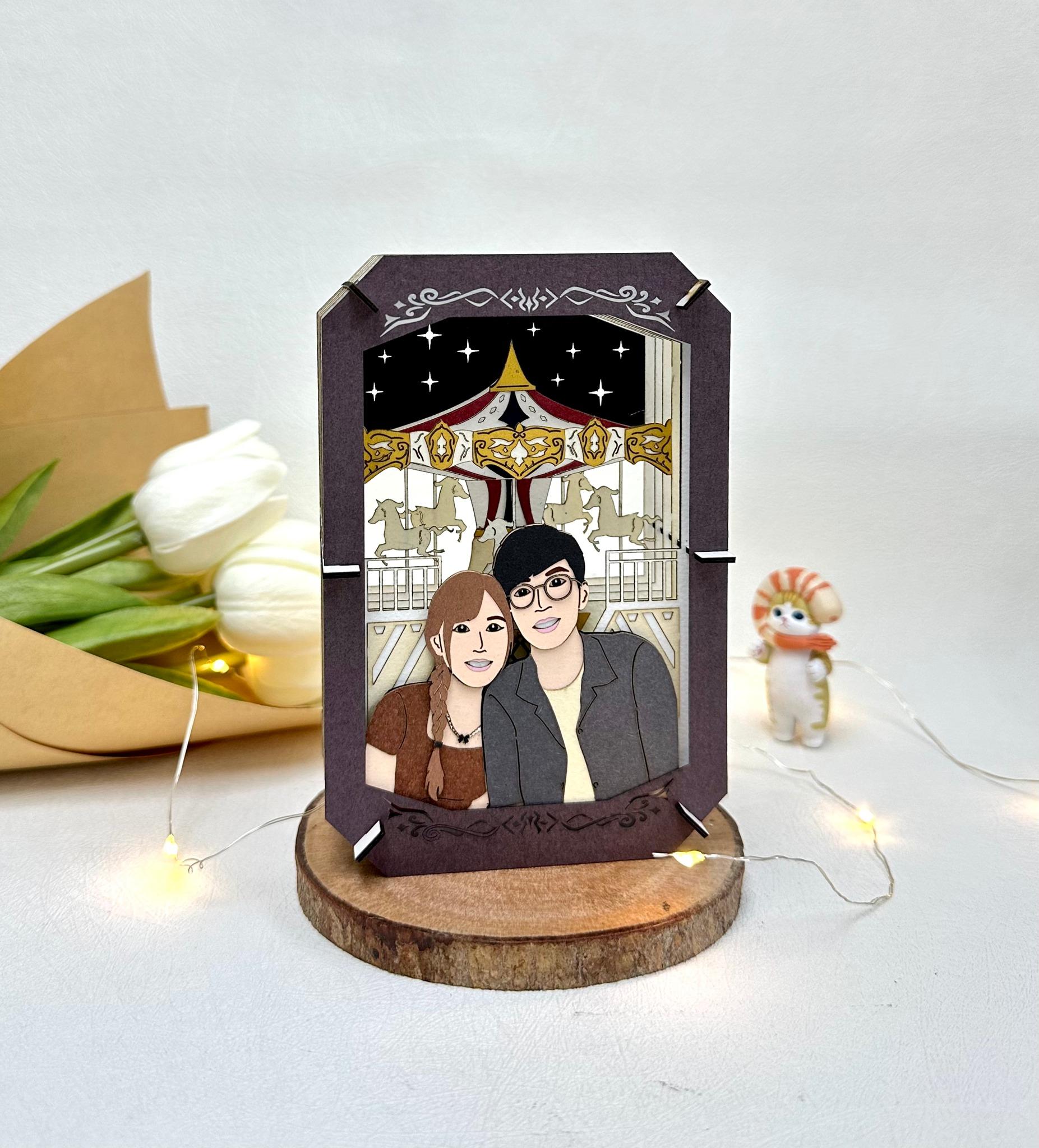 情人節禮物推介2023|PaperHKura Faiy Carousel 可定製人像紙藝作品 $550起