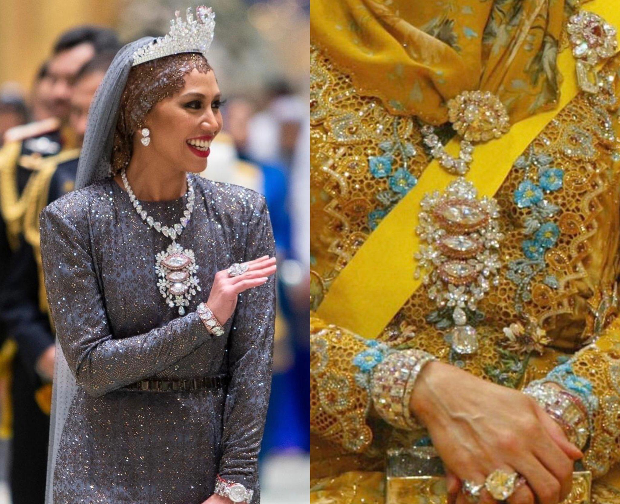 阿莎瑪公主的鑽石后冠、鑽石頸鏈、鑽石戒指、鑽石手鐲及鑽石手錶,極盡奢華。(互聯網)