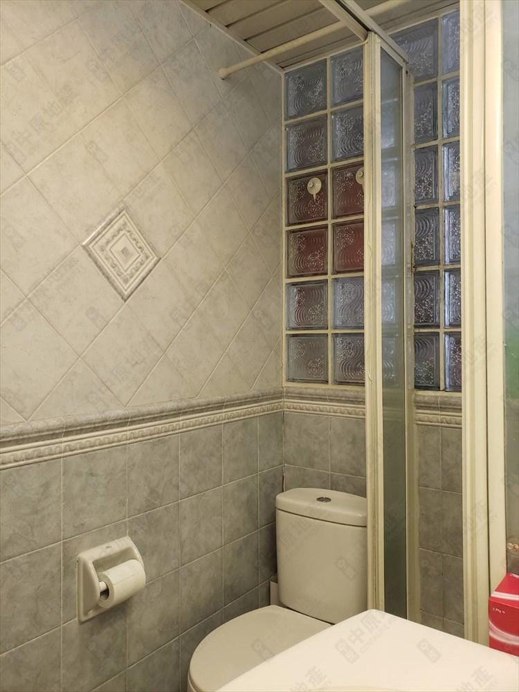 浴室部分牆身以玻璃磚鋪砌,透光效果令空間感無形地被放大。(代理提供)