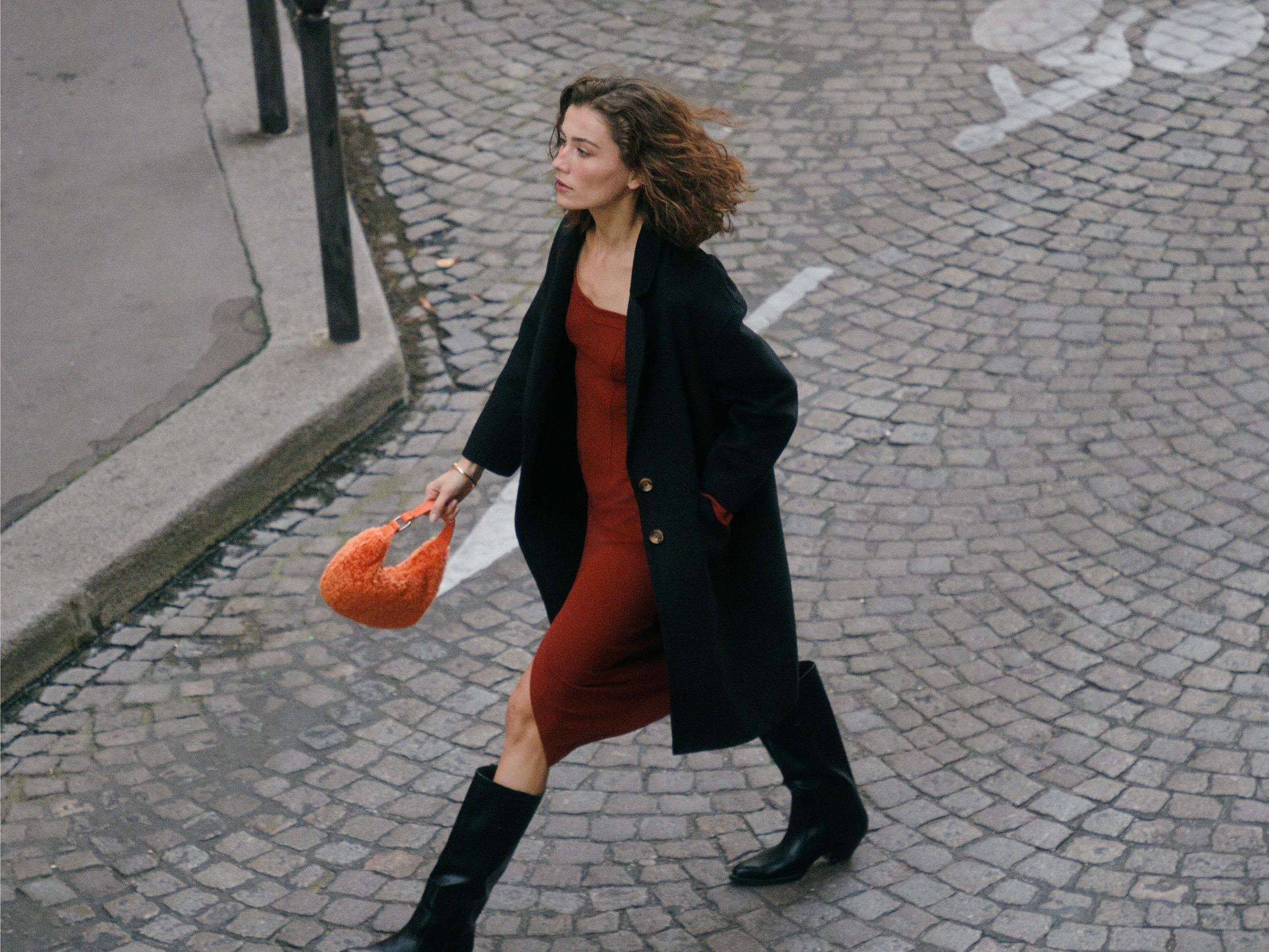 Ylona Bustier Midi Dress $329 +Hailey Double-faced Notch Lapel Coat $779