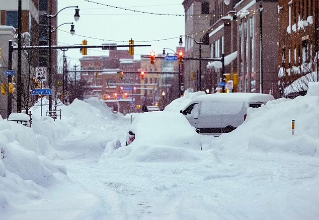當日區內受暴風雪侵襲,不少汽車受困在積雪中。(互聯網)