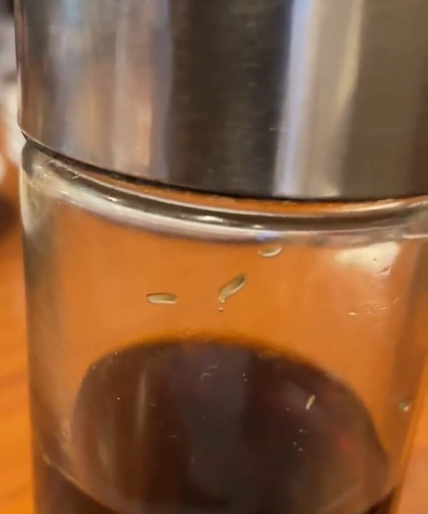 網民發現在醬油樽內有蟲滋生。(影片截圖)