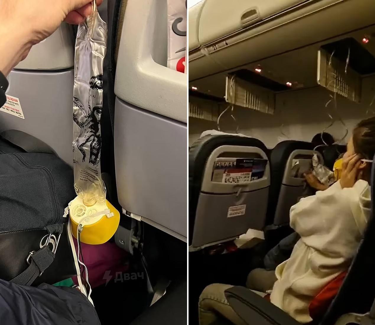 有乘客投訴氧氣罩失靈(左圖)。(互聯網)