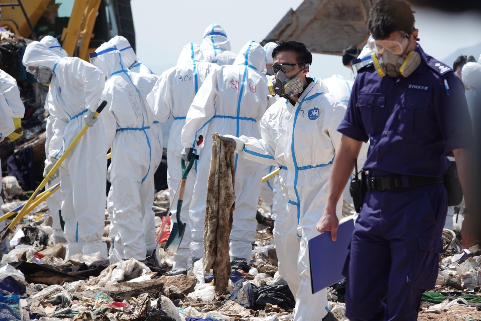 蔡天鳳碎屍案,警方今早打鼓嶺堆填區續搜索殘肢。(陳奕釗攝)