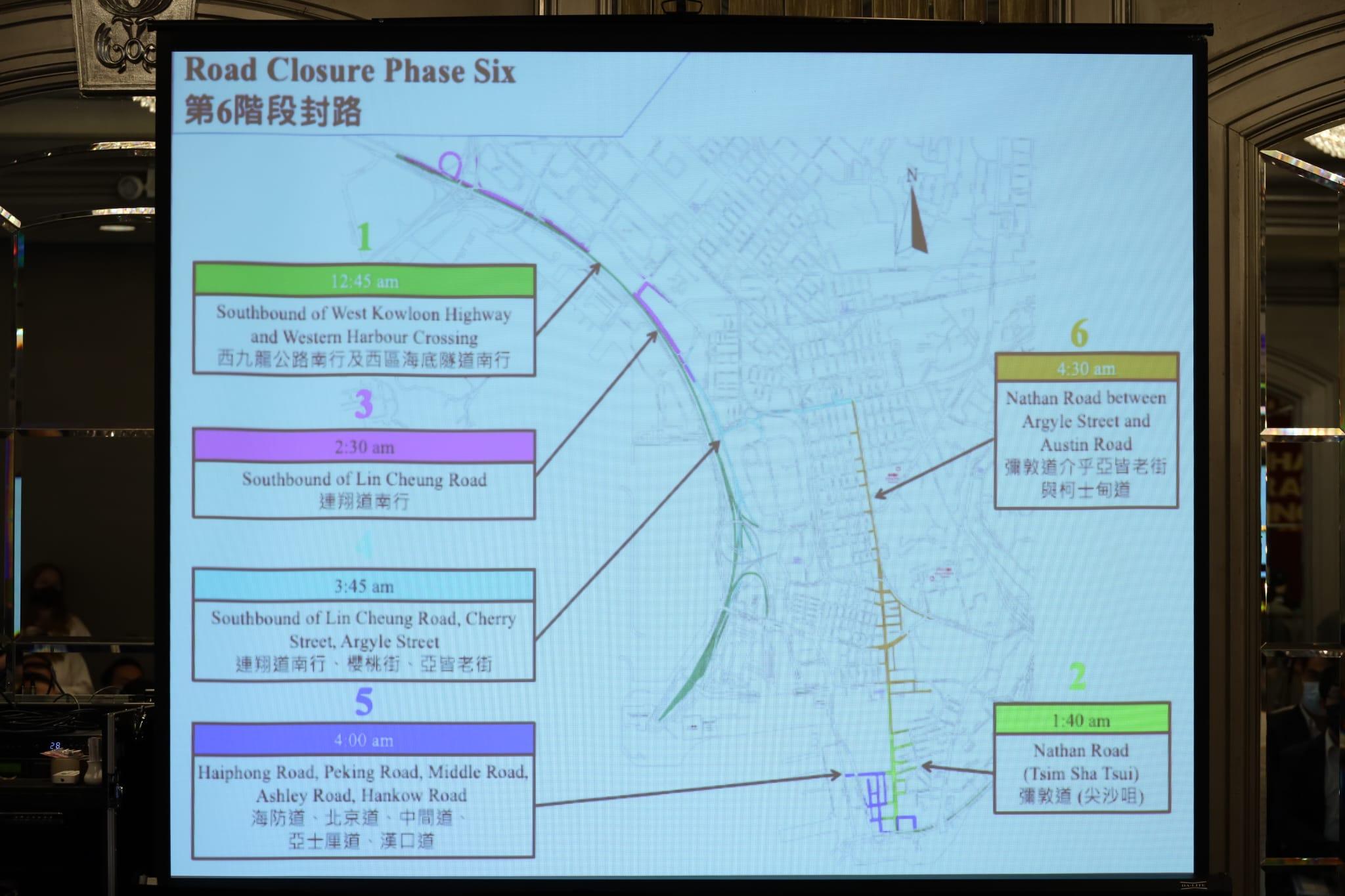 因應賽事,警方將西九龍區分6個階段進行封路。(鍾式明攝)
