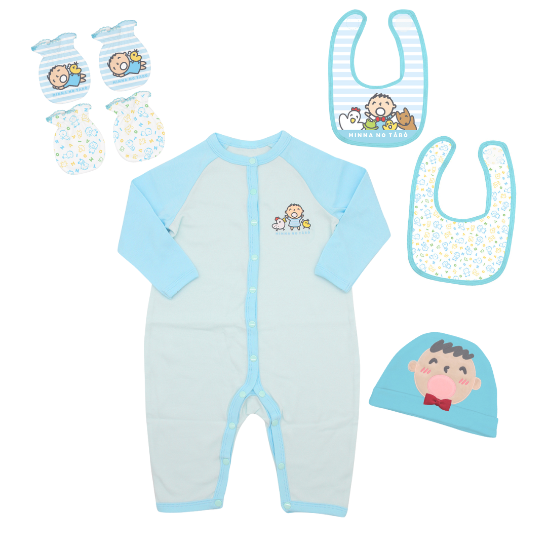My Melody/MINNA NO TABO嬰兒禮盒套裝 (連身夾衣+帽子+口水肩2件+手套2對) │原價:$568/套 特價:$369/套