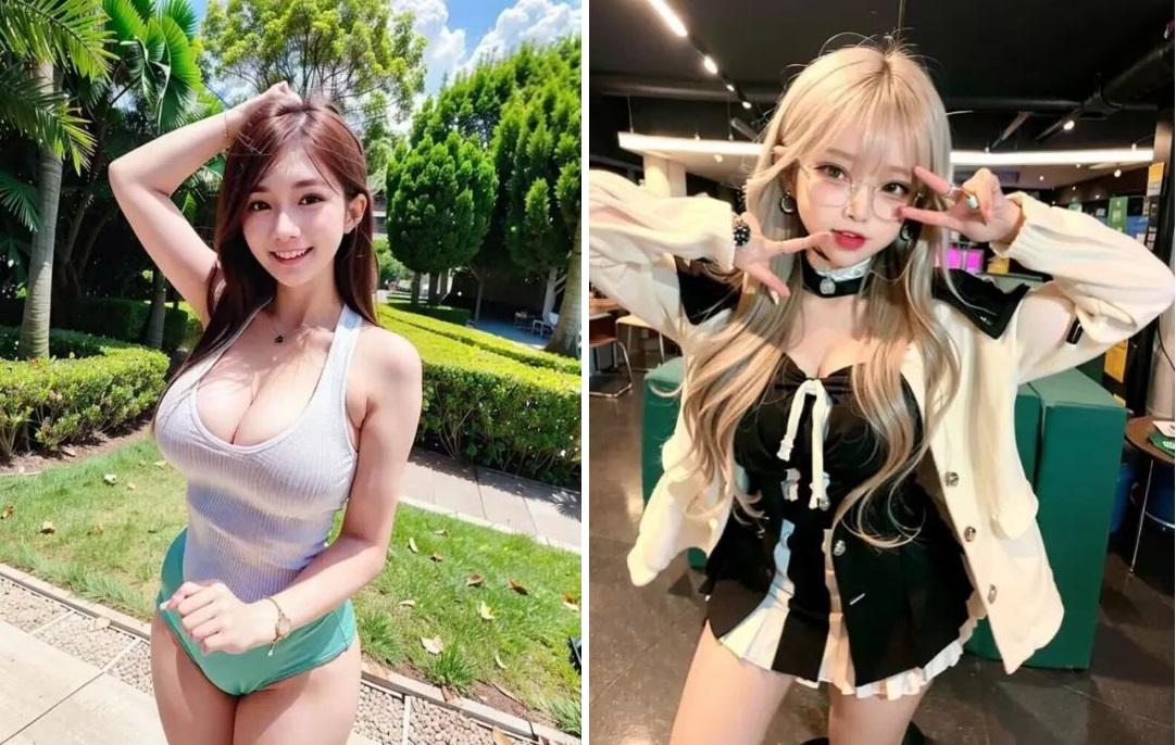 部分照片中的性感美女,手指十分怪異。(互聯網)