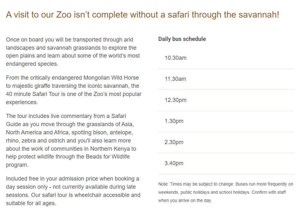 Safari Bus每日班次