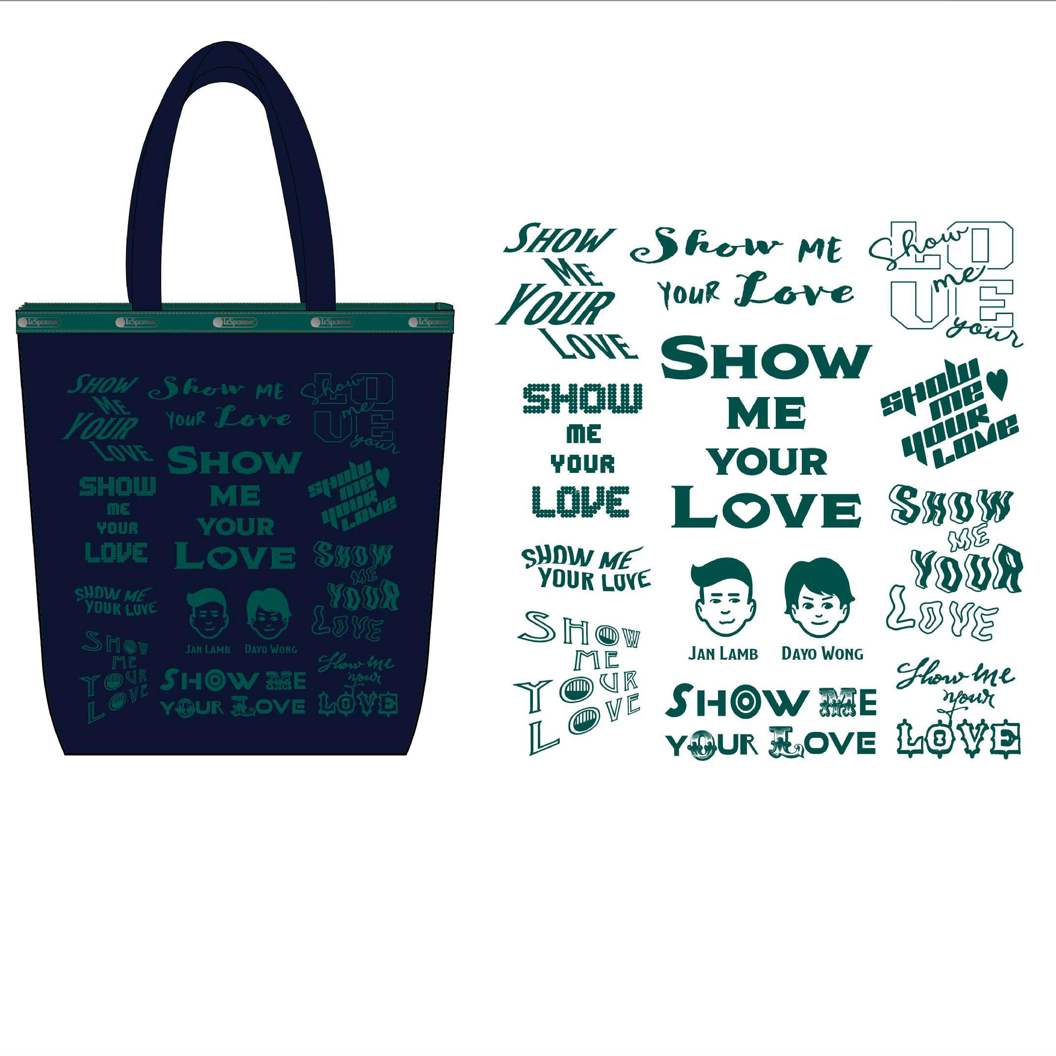 Tote Bag印有子華、林海峰的卡通頭像,並有11款由不同字體及圖案組成的Show Me Your Love。