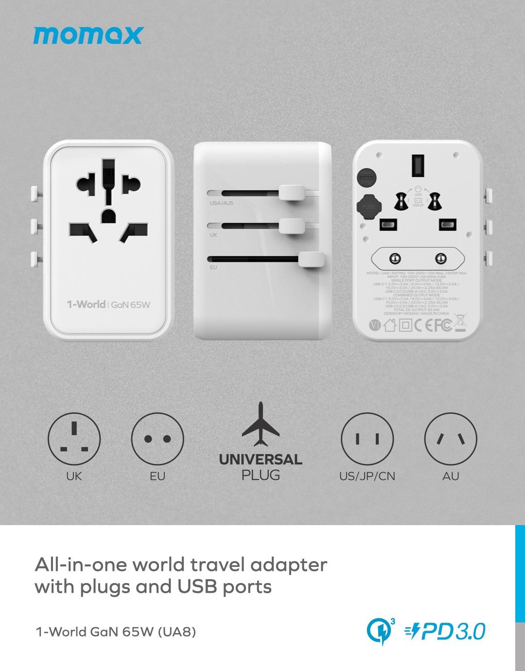 Pinkoi旅行用品推介|Momax 1-World 65W GaN 方便式旅行插座 $348