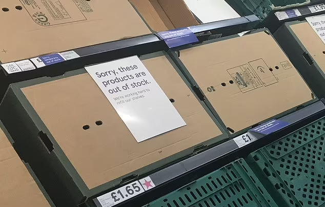 報道指英國多間超市蔬果持續短缺,貨架經常清空。(互聯網)