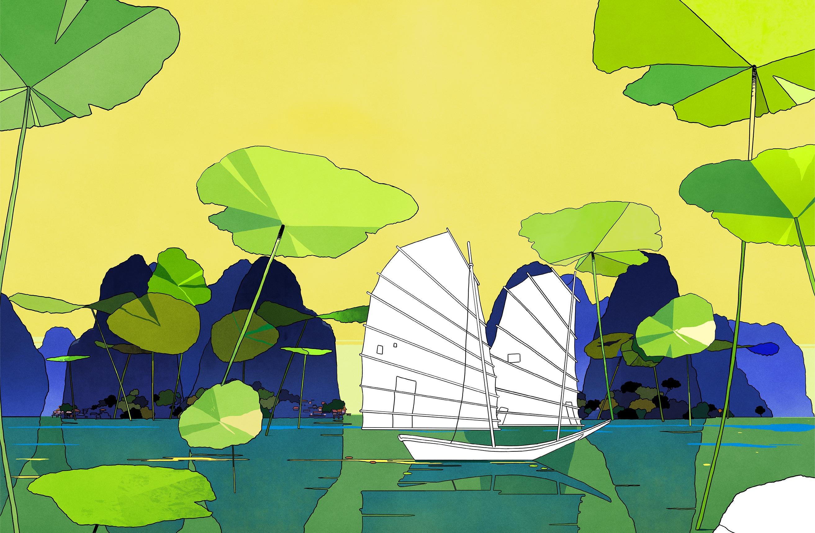 充滿越南風情的帆船。