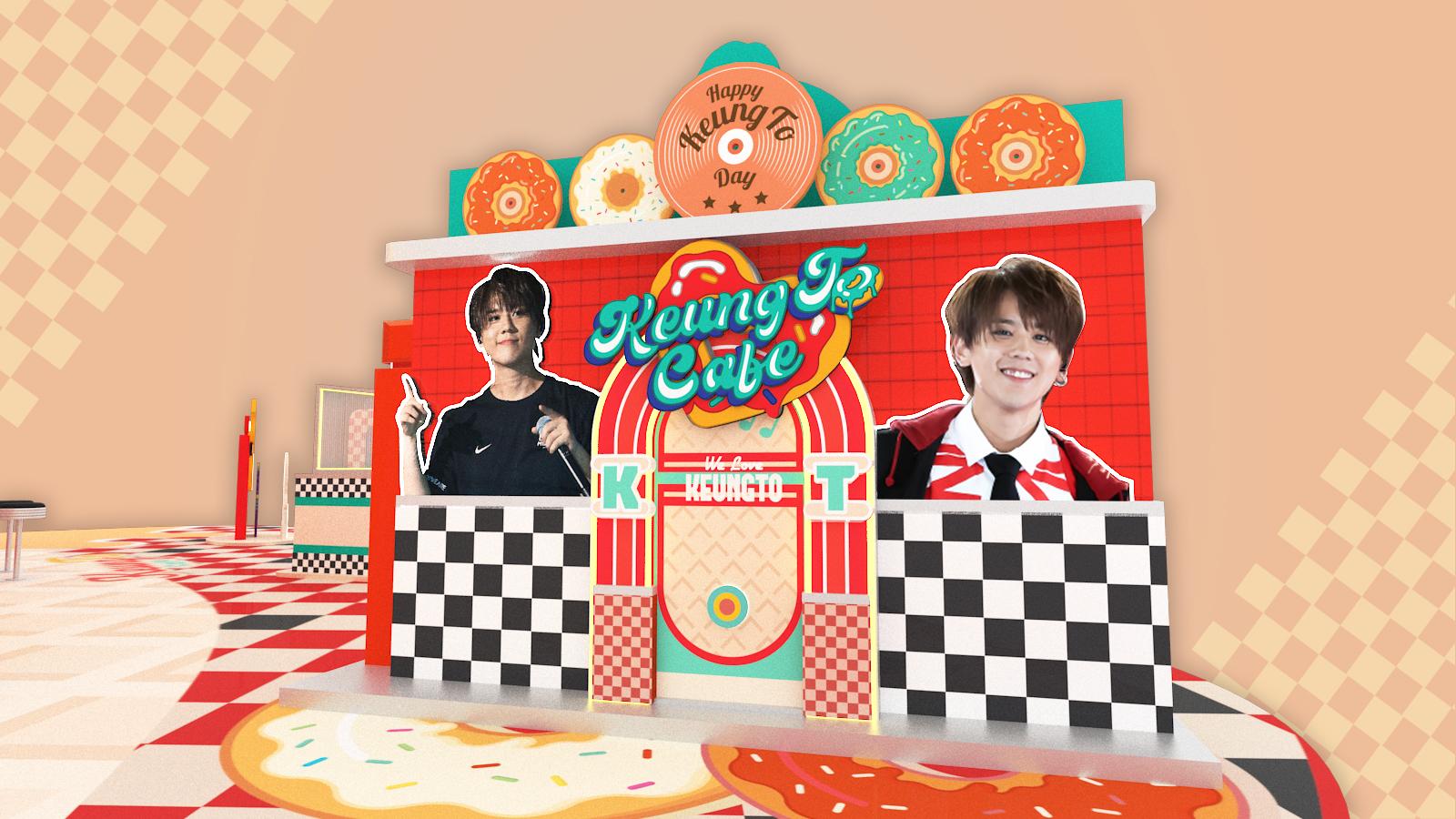 5. 作品的說話點唱機:以50年代點唱機及配上特大姜濤型照為看板設計主軸,頂着是數個甜甜圈,還伴隨多首循環放送的姜濤歌曲。