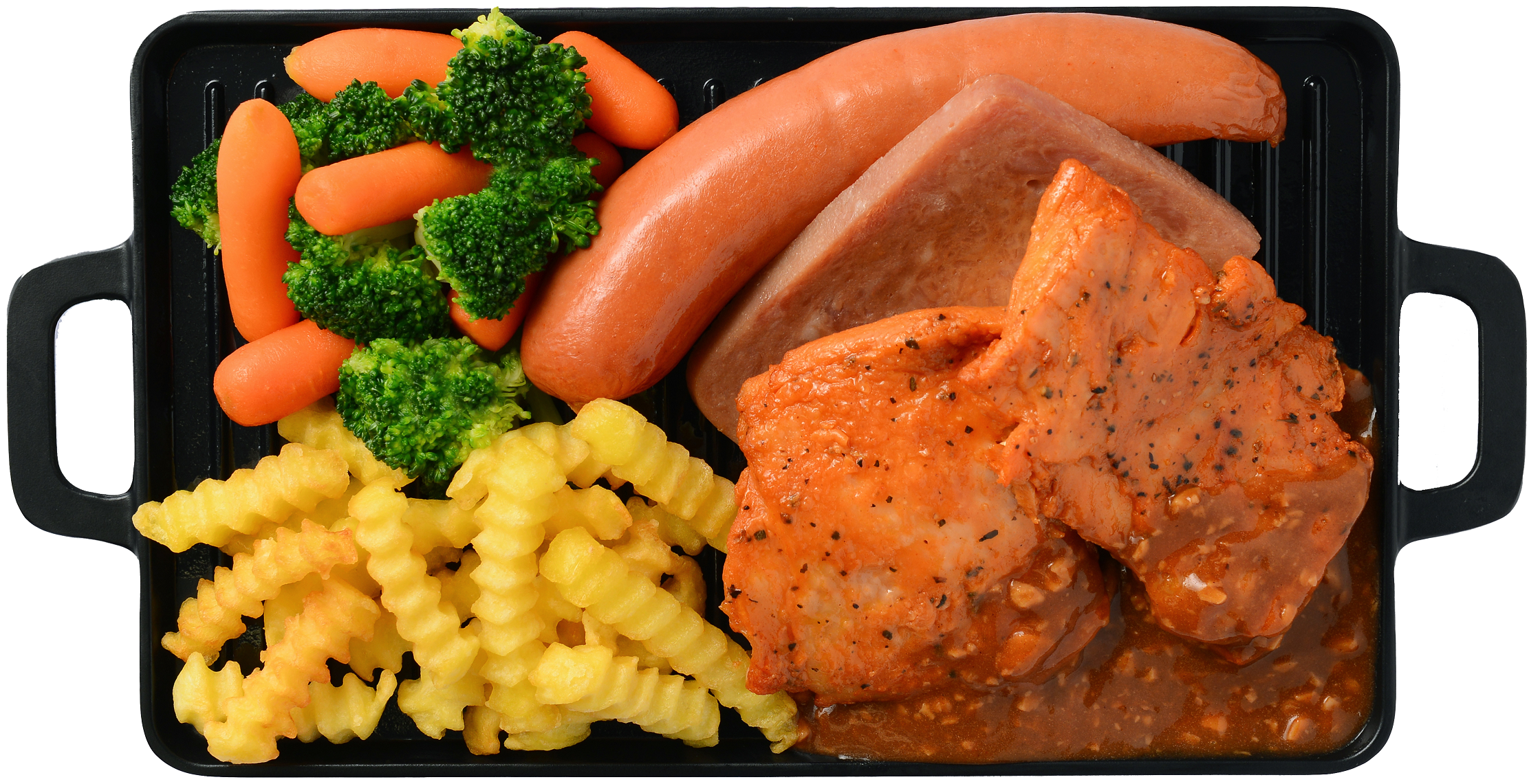 港式雞扒配司華力腸、火腿及薯條 (可選蒜蓉汁或黑椒汁) MOP$53/MOP$59 (配汽水)