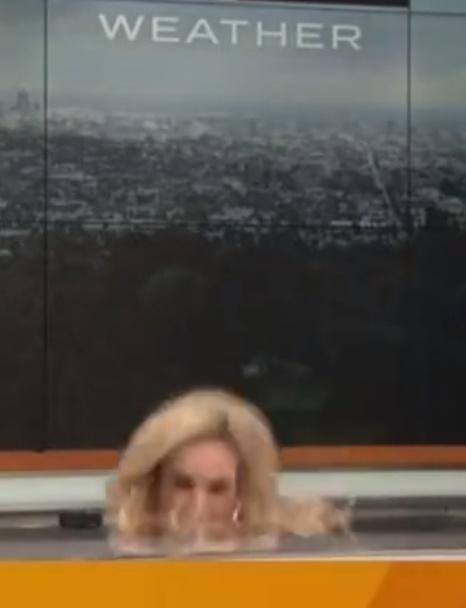 Alissa Carlson Schwartz身體向前傾斜,失重心向前仆倒,最後直接由椅子摔下。(Twitter)