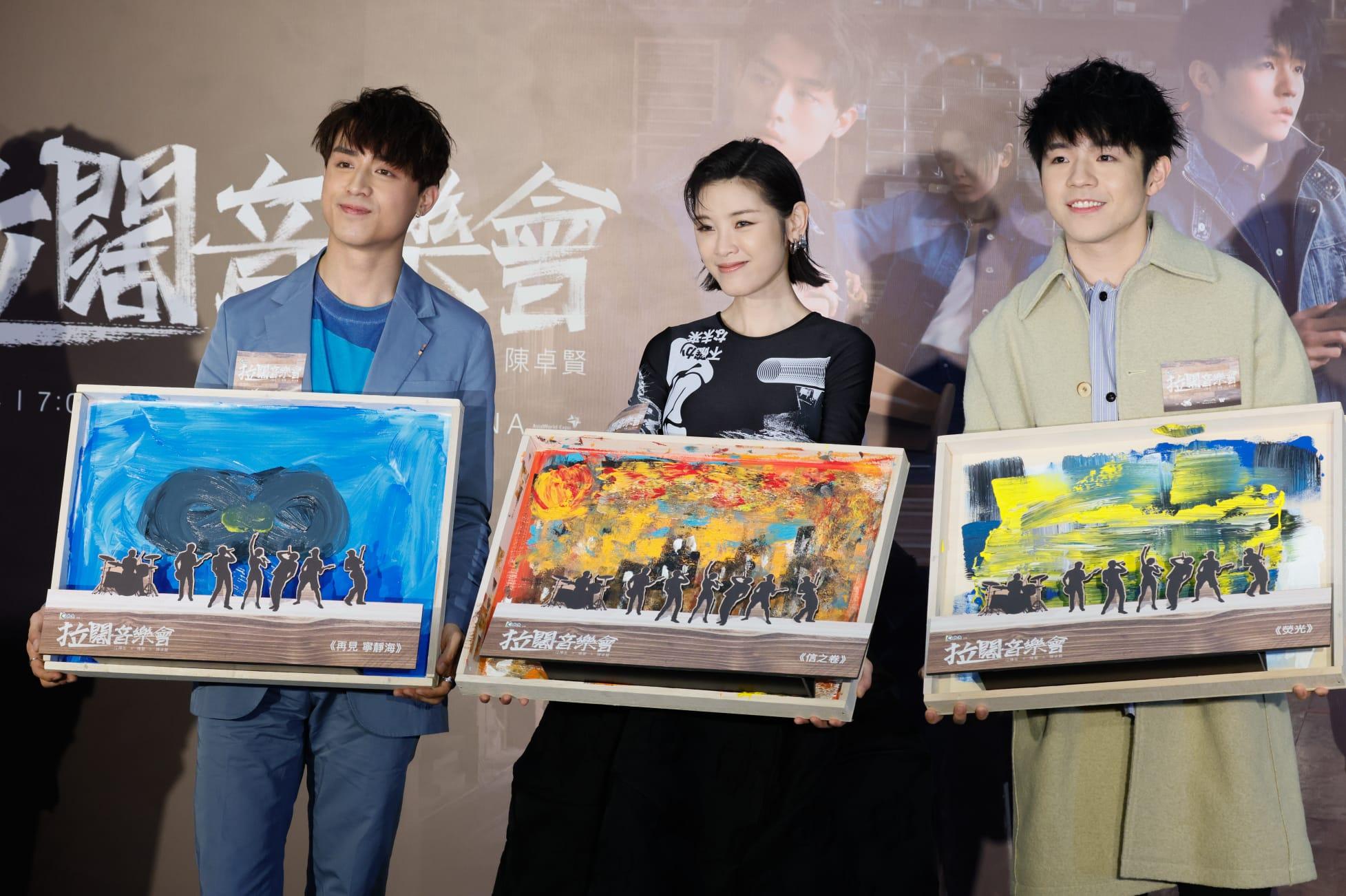 陳卓賢、江𤒹生、陳蕾現身銅鑼灣時代廣場舉行的記者會。 (蘇文傑攝)