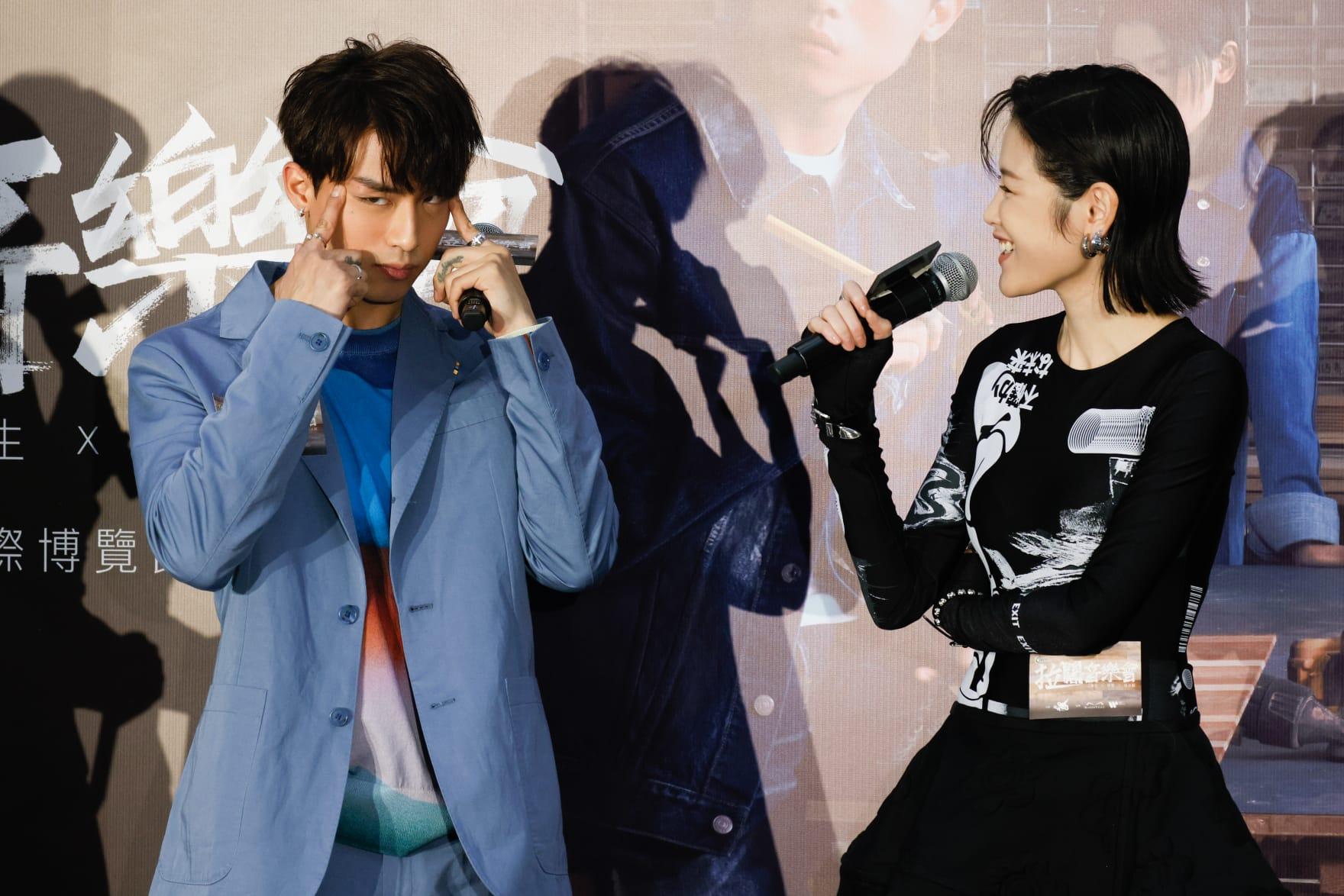 陳卓賢、江𤒹生、陳蕾現身銅鑼灣時代廣場舉行的記者會。 (蘇文傑攝)