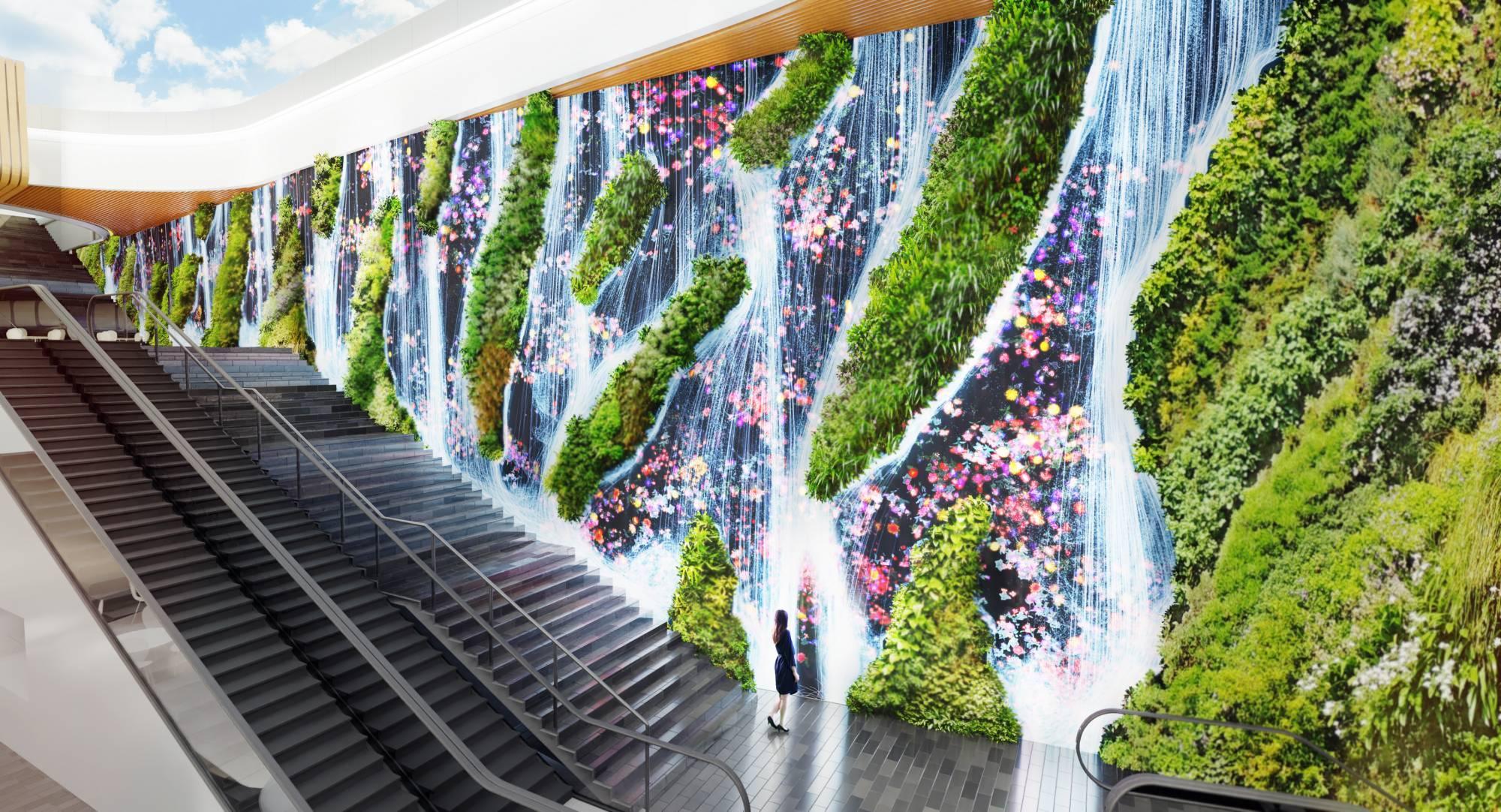 由法國植物建築學家Patrick Blanc建造的「垂直花園」名為《叢林之光與人》(teamlab.art)