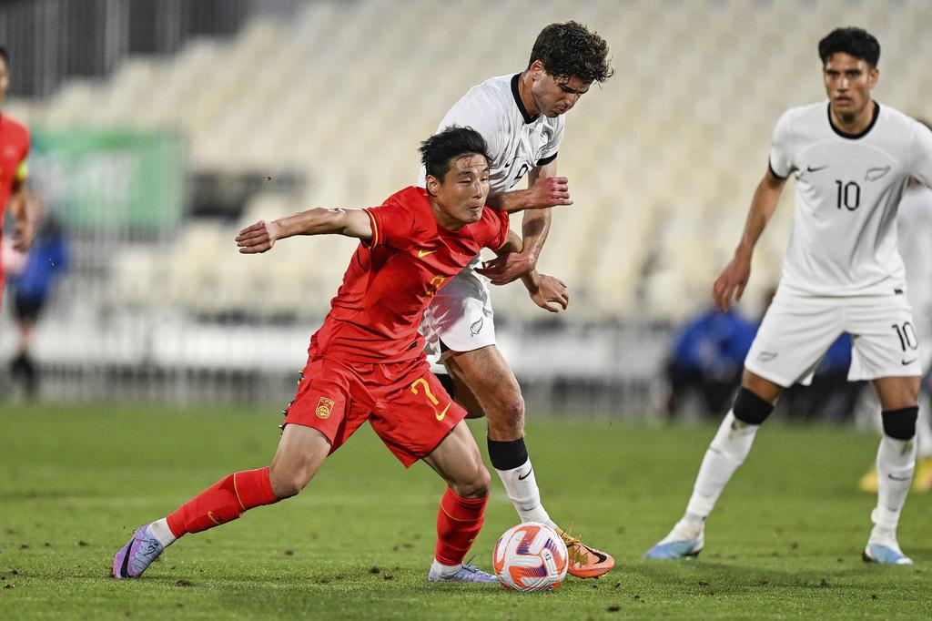 中國隊9個月來首場友賽,與新西蘭打成0:0。(美聯社)