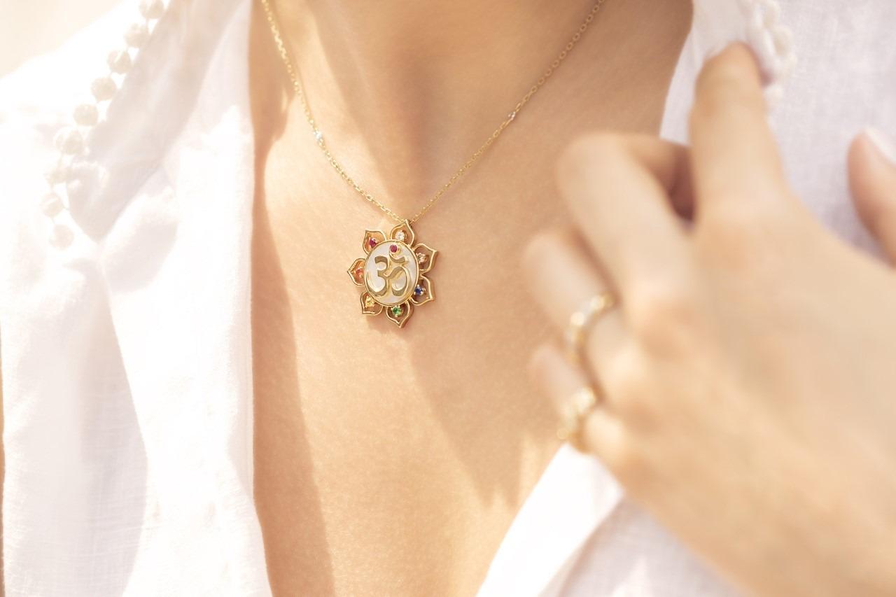 Bliss Aum on Lotus necklace
