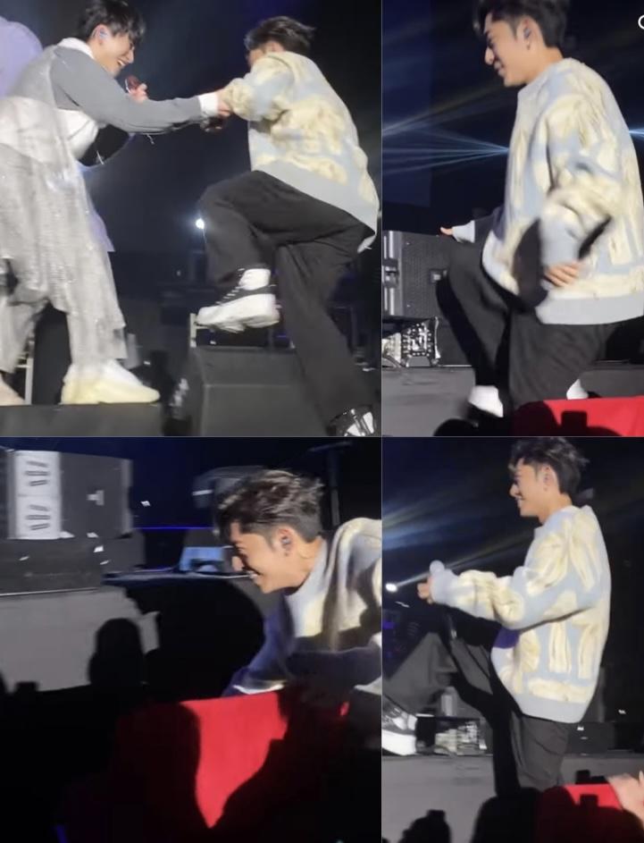 台下的Edan搬凳爬上台與鋒澤合唱《年青有為》。