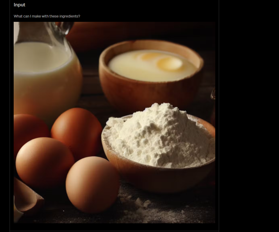 問GPT-4可用圖的材料炮製甚麼,它會答出班戟、蛋糕、鬆餅、布甸、法式多士等多個答案。(互聯網)