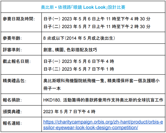 奧比斯•依視路「眼鏡Look Look設計比賽」